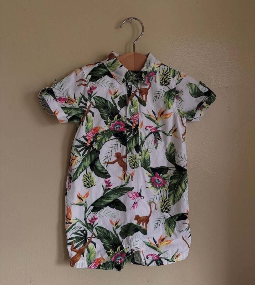 Janie & Jack Tropical Jungle Monkey Print Romper 12-18M